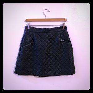 Topshop Quilted Black Leather Mini Skirt